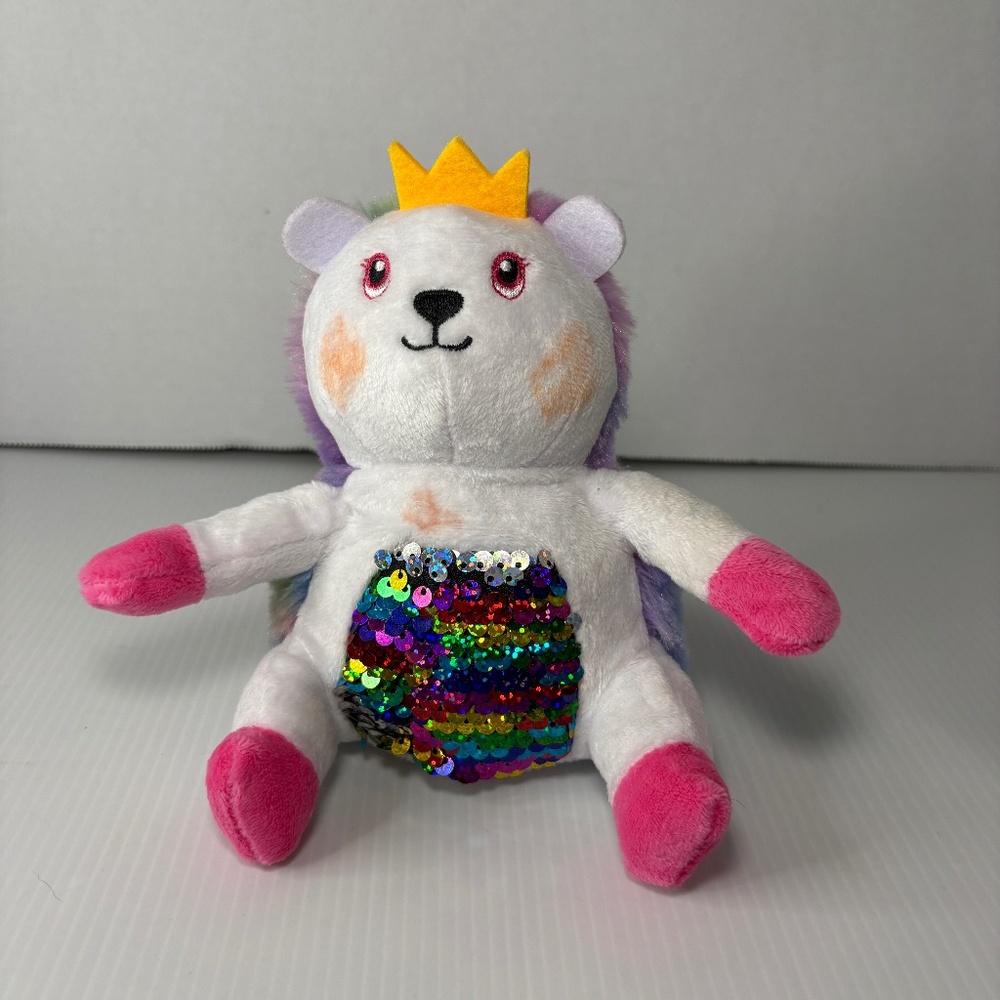 RMS Plush 6" Colorful Hedgehog Weighted Bottom Sequins Tooth Fairy Pocket Crown
